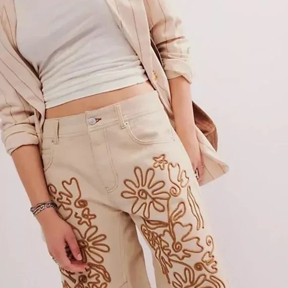 Free People We The Free Cruisin' Soutache Embellished Short Bermuda Ivory Khaki